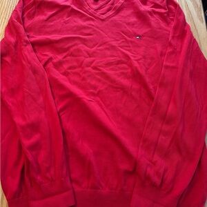 Tommy Hilfiger Men’s Red V Neck Sweater XXL Long Sleeve Casual Classic